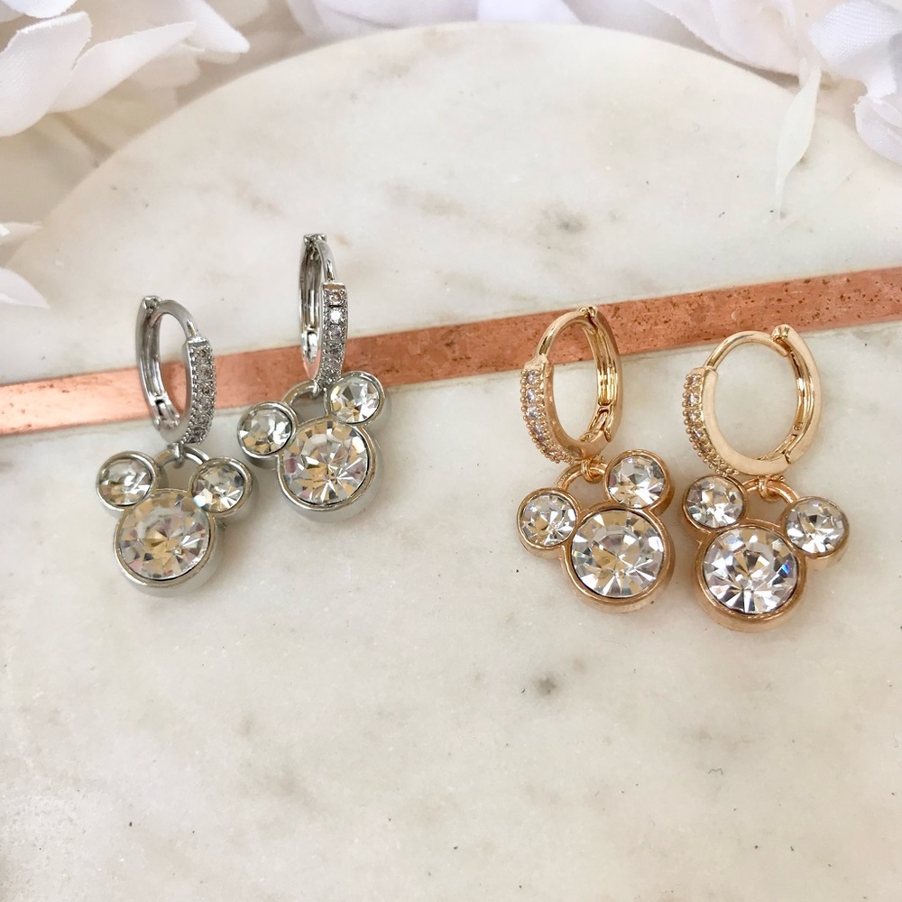 Gold OR Silver Disney Inspired Mickey Mouse Sparkly Huggy Dangly Earrings NWT